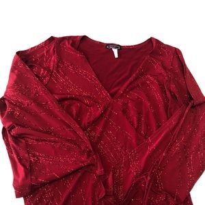 Decaf Embellished Open Sleeve Red Top
